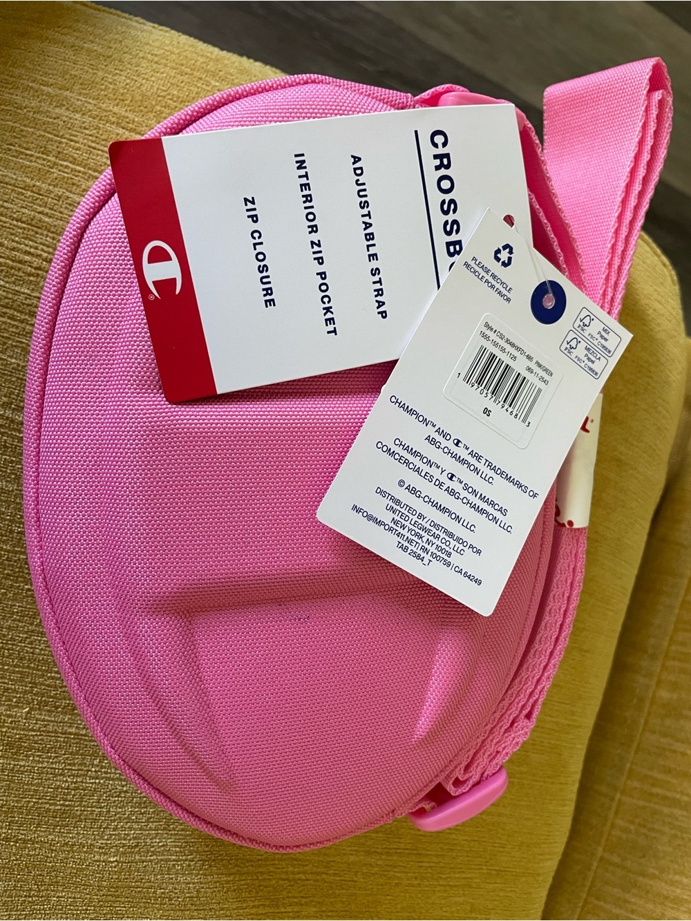 Champion Bright Pink Crossbody Bag with Adjustable Strap